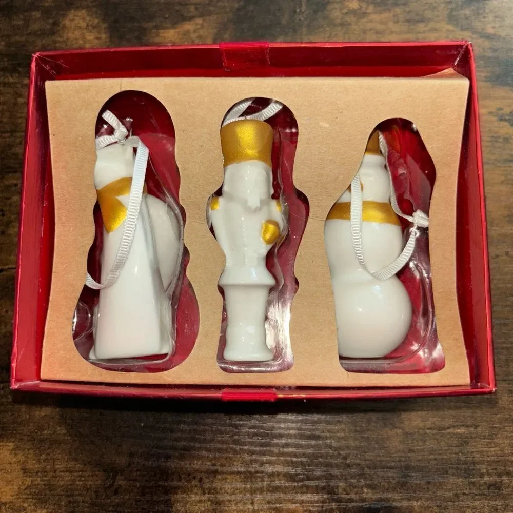 STARBUCKS 2012 Christmas Tree Ornaments Set Fox,Snowman, Nutcracker NIB